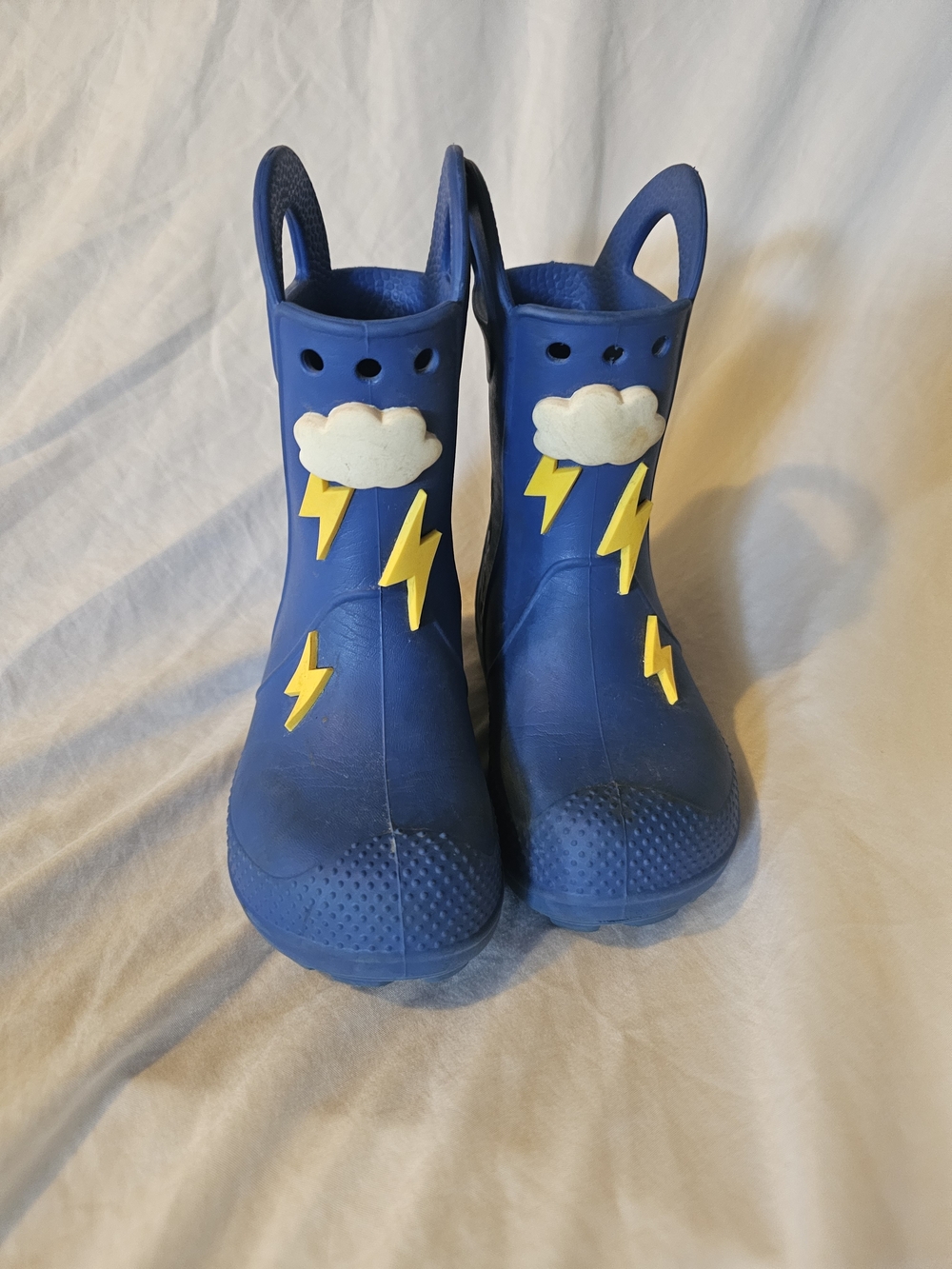 CROCS Kids Blue Rain Boots with Cloud & Yellow Lightning